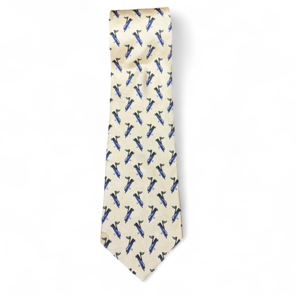 Lord & Taylor Silk Golf Tie ⛳️ Yellow Golf Print Necktie Men’s Vintage